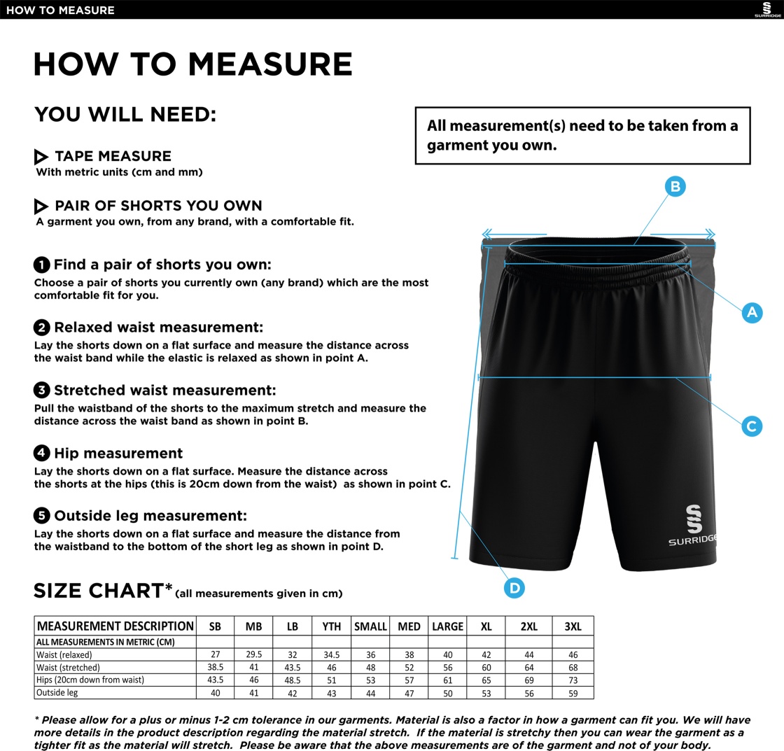 Nailsea CC - Ripstop Training Short - Size Guide