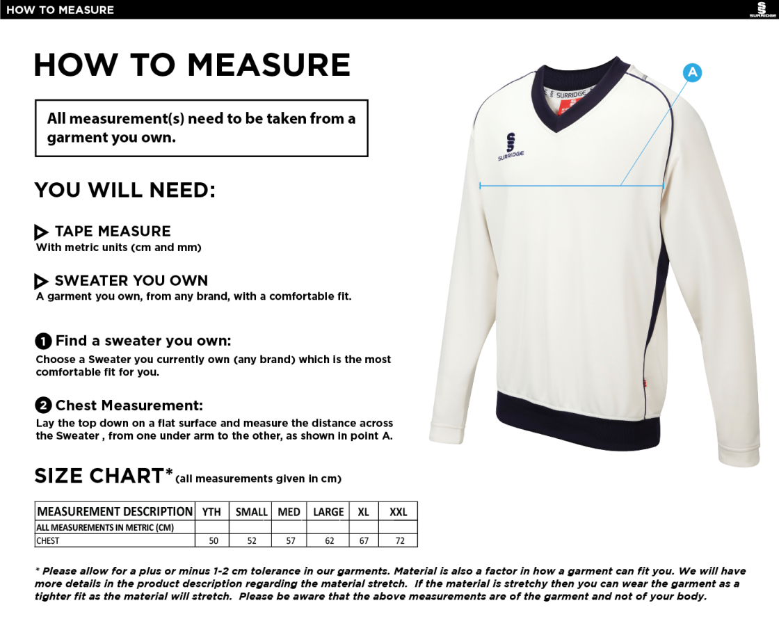 Nailsea CC - Long Sleeve Sweater - Size Guide