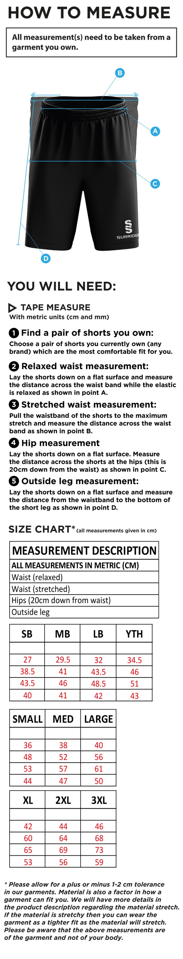 Nailsea CC - Blade Short - Size Guide