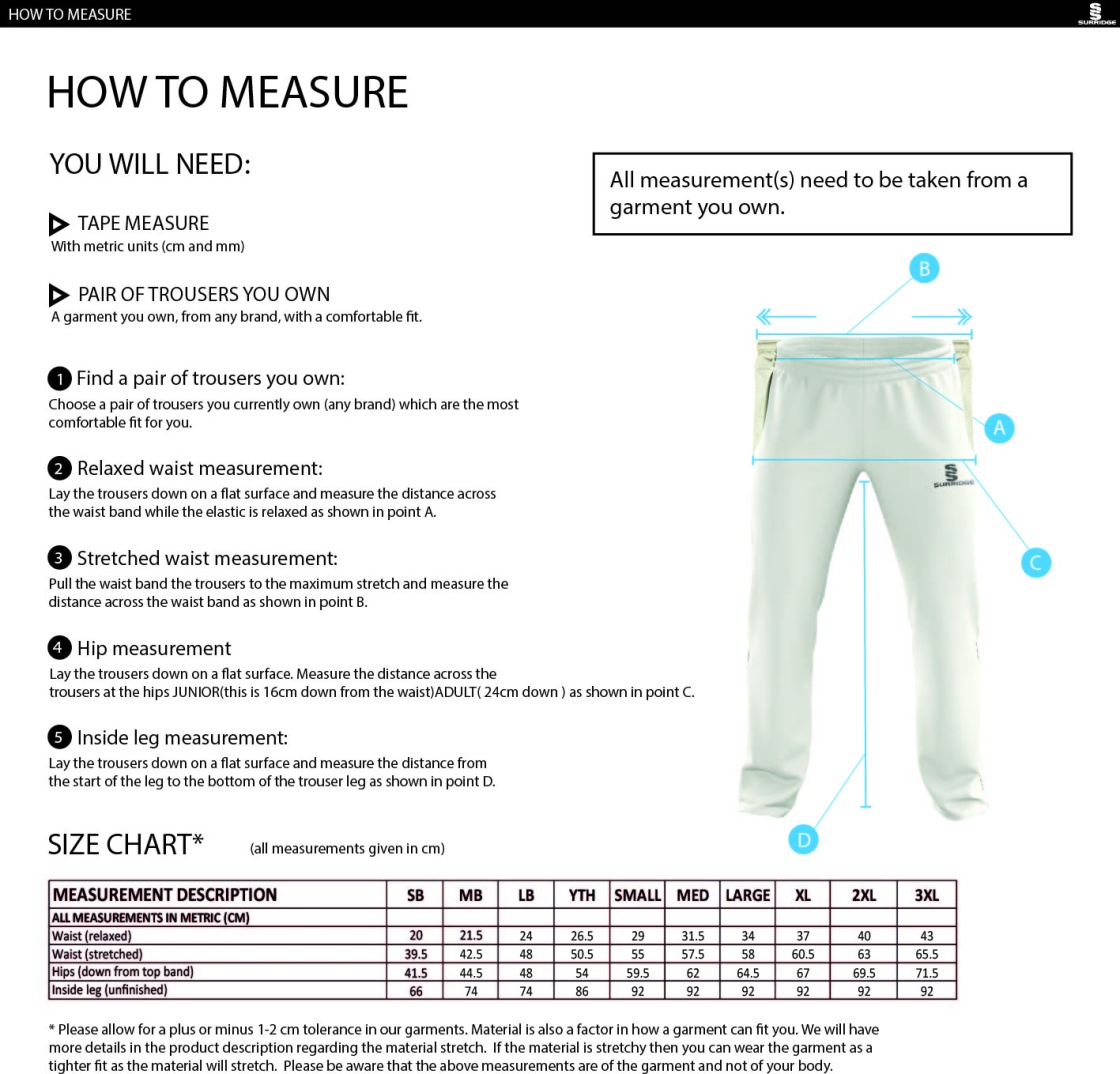 Nailsea CC - Pro Trousers - Size Guide