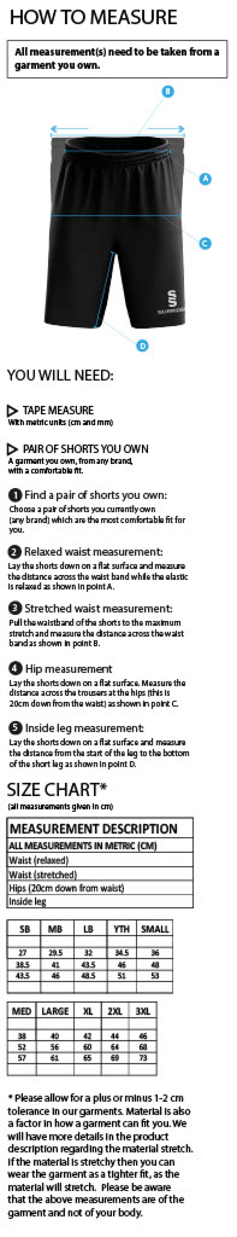 Nailsea CC - Women's Ripstop Training Short - Size Guide