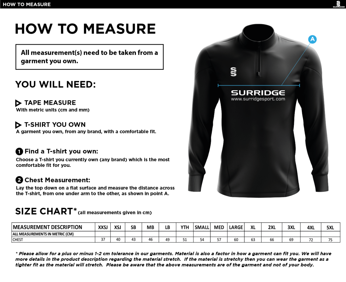 Nailsea CC - Fuse Performance Top - Size Guide