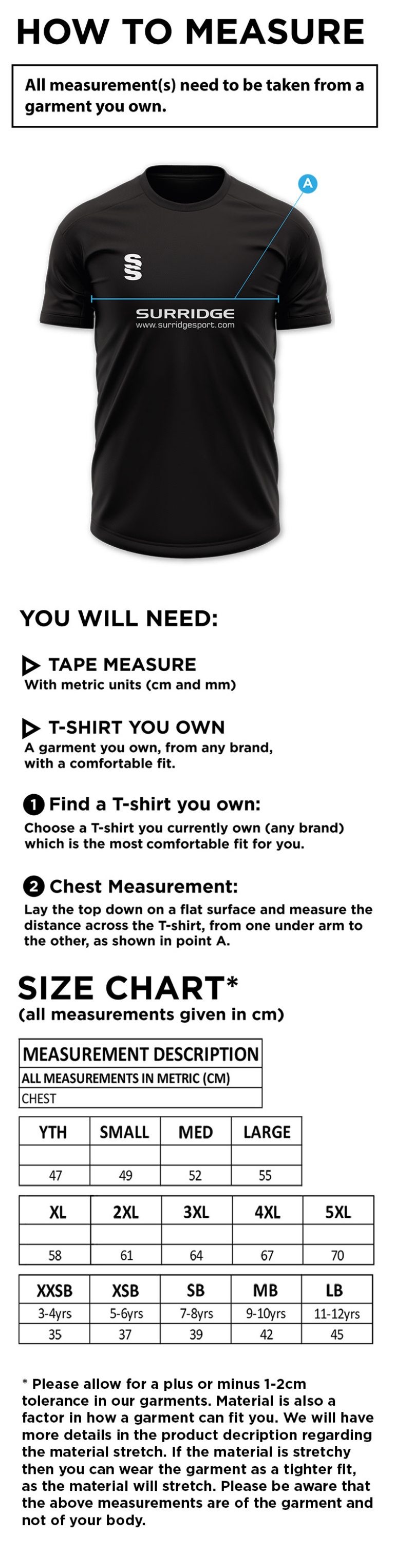Nailsea CC - Blade Polo Shirt - Size Guide