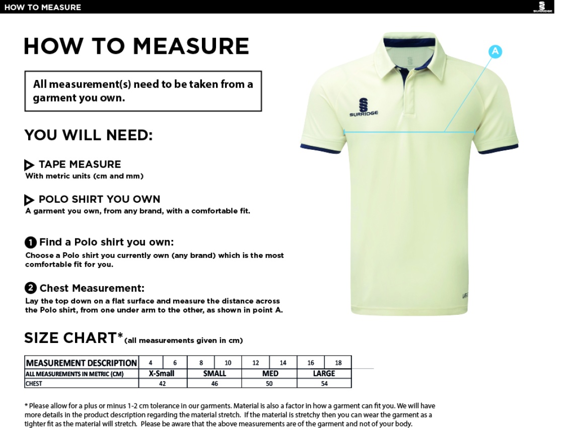 NAILSEA CC - Dual Cricket Shirt Short Sleeve Womens - Size Guide