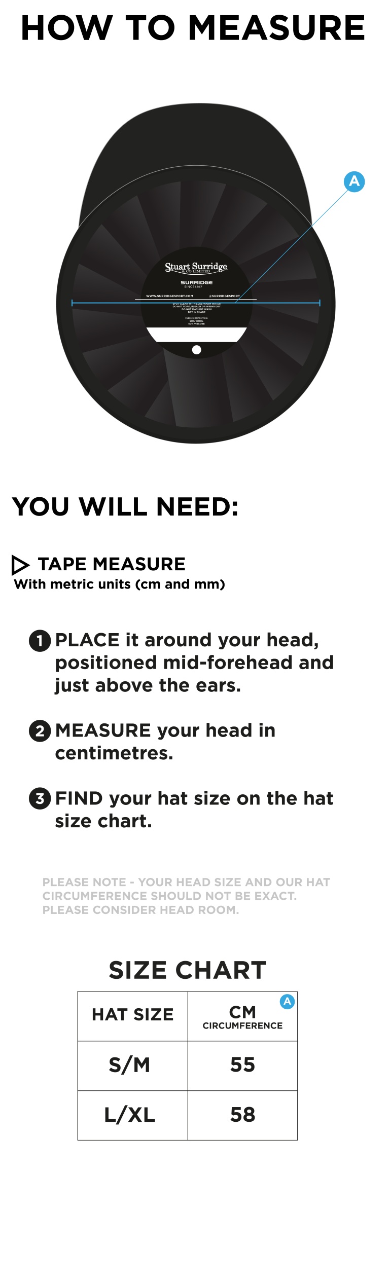 NAILSEA CC - Baggy Cricket Cap - Navy - Size Guide