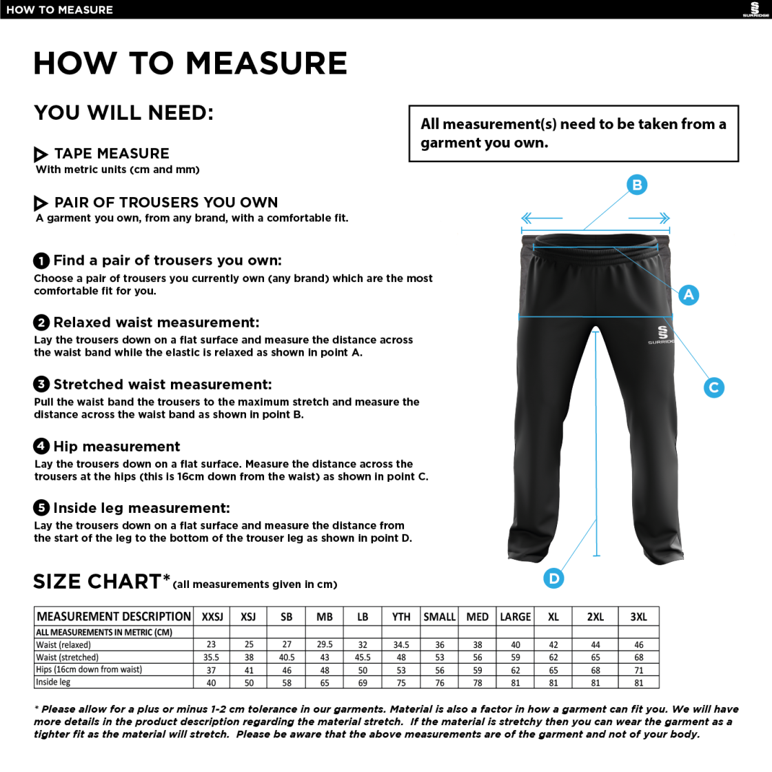 NAILSEA CC - Classic Tracksuit Pant 3/4 Zip Length Navy Mens - Size Guide