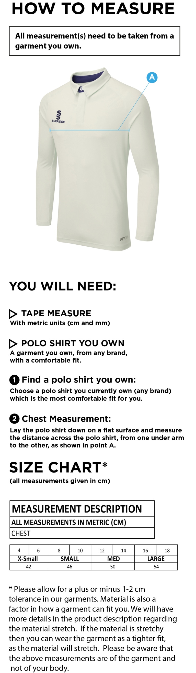 NAILSEA CC - DUAL LONG SLEEVE CRICKET SHIRT (WOMENS)-Ivory - Size Guide