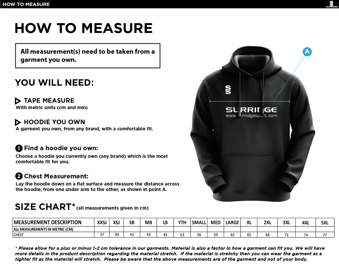 Nailsea CC - Fuse Hoody - Size Guide