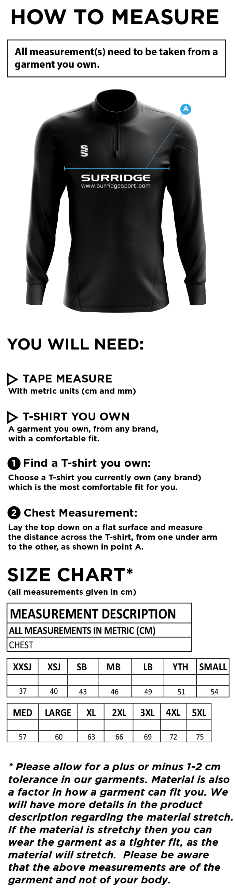Nailsea CC - Fuse Performance Top - Size Guide
