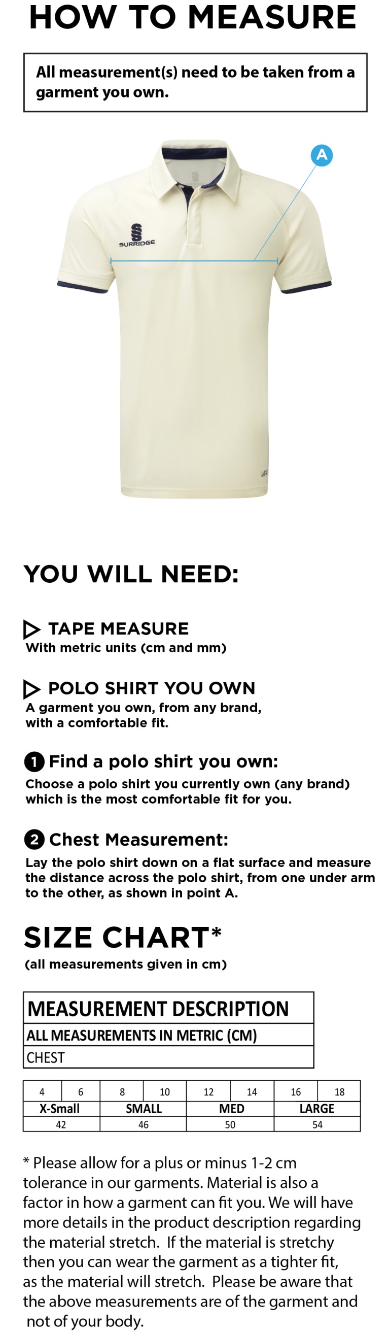 NAILSEA CC - Dual Cricket Shirt Short Sleeve Womens - Size Guide