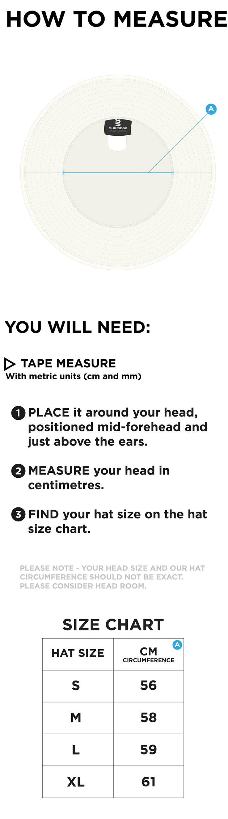NAILSEA CC - Floppy Hat - Ivory - Size Guide